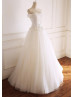 Off The Shoulder Ivory Lace Tulle Wedding Dress